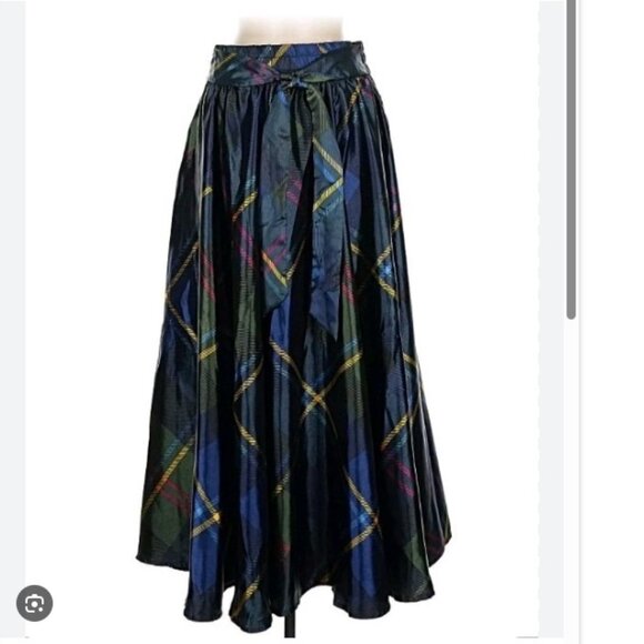 Cato Plaid Midi Skirt Navy Green Yellow Tartan Wrap Style XL - Picture 2 of 7